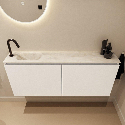 MONDIAZ TURE-DLUX meuble WC 120 cm Talc. EDEN lavabo Ostra position gauche. Avec 1 trou de robinet.