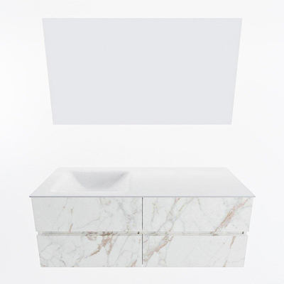 Mondiaz VICA ensemble de meuble de salle de bain - 130cm - meuble sous vasque carrara - 4 tiroirs - lavabo cloud gauche - 1 trou de robinet - couleur talc - miroir LED - version XL 60cm de haut