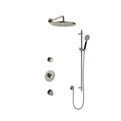 Hotbath Cobber IBS20 Ensemble de douche de tête encastré - bras mural 35 cm - douche de tête ronde 30 cm - pomme de douche à main 3 jets - barre de douche - nickel brossé