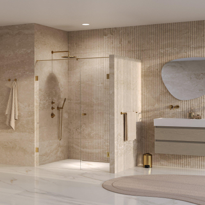 BRAUER Void Carving Nisdeur - 2-delig - 150x200cm - 70cm draaideur aan muur - glascoating - omkeerbaar - helder glas - geborsteld goud PVD
