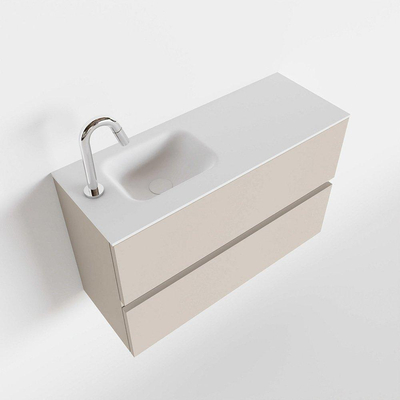 MONDIAZ ADA Toiletmeubel - 80x30x50cm - 1 kraangat - 2 lades - linen mat - wasbak links - Solid surface - Wit