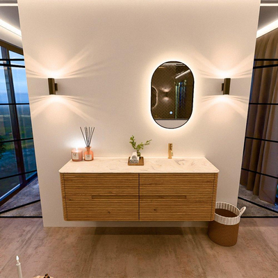 Mondiaz CIRO-DLUX Badkamermeubelset - 150x45x50cm - Solid surface wastafel Ostra - 1 wasbak Rechts - 1 kraangat - 4 lades - Oak