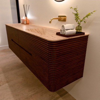 Mondiaz CIRO-DLUX Ensemble de meubles de salle de bains - 170x45x50cm - plan-vasque en solid surface Arena - 1 vasque à droite - sans trous de robinetterie - 4 tiroirs - Ruby