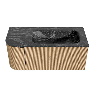 MONDIAZ KURVE-DLUX Meuble de salle de bains 105 cm avec module 25 L couleur Oak avec 1 tiroir et 1 porte. Lavabo BIG SMALL à droite sans trou de robinet couleur Lava.