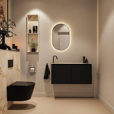 MONDIAZ TURE-DLUX Meuble WC 100 cm Urban. EDEN lavabo Frappe position gauche. Avec 1 trou de robinet.