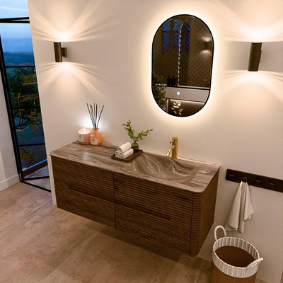 Mondiaz CIRO-DLUX Ensemble de meubles de salle de bains - 130x45x50cm - Vasque solid surface Sombra - 1 lavabo à droite - 1 trou de robinet - 4 tiroirs - Dusk