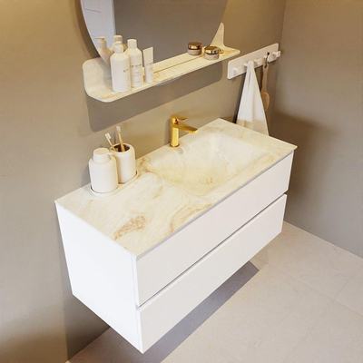 MONDIAZ VICA-DLUX Ensemble meuble de salle de bains - 100cm - meuble bas Talc - 2 tiroirs - lavabo encastré Cloud à droite - 1 trou de robinet - version haute 60cm - Frappe