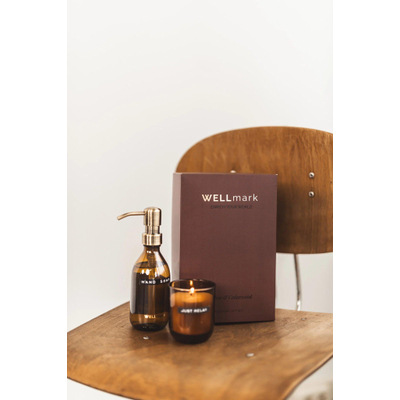 Wellmark coffret découverte savon à main et bougie parfumée verre marron