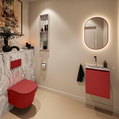 MONDIAZ TURE-DLUX Meuble toilette - 40cm - Fire - EDEN - vasque Glace - position centrale - sans trou de robinet