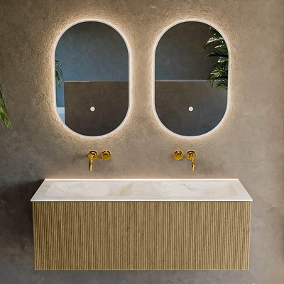Mondiaz KURVE-DLUX Ensemble de meuble de salle de bains - 120x46x40cm - 1 tiroir - lavabo solid surface - double - sans trou de robinet - Dusk