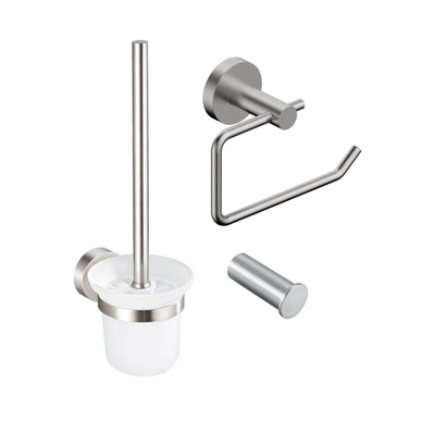 Fortifura Calvi Toiletset 3-delig - toiletrolhouder - zonder klep - toiletborstel - handdoekhaak enkel rond - PVD - geborsteld RVS