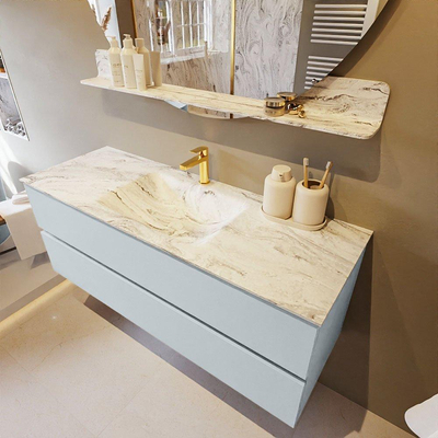 MONDIAZ VICA-DLUX Ensemble meuble de salle de bains - 130cm - meuble bas clay - 2 tiroirs - lavabo encastré cloud central - 1 trou de robinet - version haute 60cm - glace