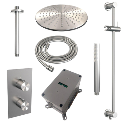 Brauer Brushed Edition Ensemble de douche pluie encastré - douche principale 30 cm - 2 fonctions - glissière - incluant partie encastrable - douchette à main 1 position - inox brossé PVD