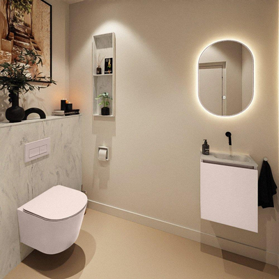 MONDIAZ TURE-DLUX meuble WC 40 cm Rosee. EDEN vasque Opalo position droite. Sans trou de robinet.