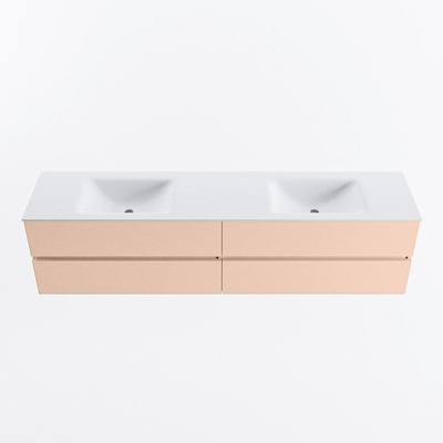 MONDIAZ VICA Ensemble meuble de salle de bains - 200cm - sous-meuble rosee - 4 tiroirs - lavabo cloud double - 2 trous de robinet - version haute 60cm - talc