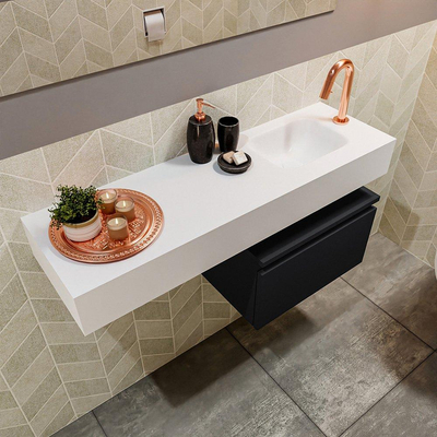 MONDIAZ ANDOR Toiletmeubel - 100x30x30cm - 1 kraangat - 1 lades - urban mat - wasbak rechts - Solid surface - Wit