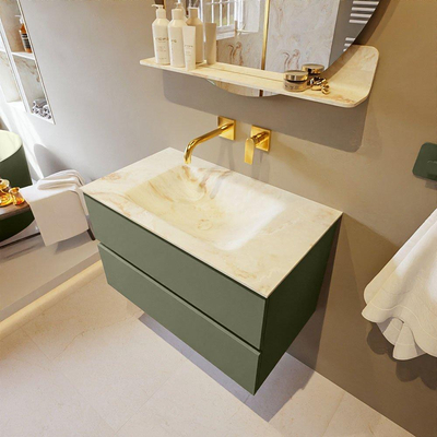 MONDIAZ VICA-DLUX Ensemble meuble de salle de bains - 80cm - sous-meuble army - 2 tiroirs - lavabo encastré cloud centré - sans trous de robinet - version haute 60cm - frape