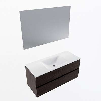 Mondiaz VICA ensemble de meuble de salle de bain - 110cm - meuble sous-vasque marron foncé - 2 tiroirs - lavabo cloud milieu - sans trous de robinet - couleur talc - miroir LED - version XL 60cm de haut