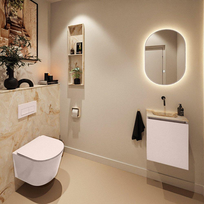 MONDIAZ TURE-DLUX Meuble toilette - 40cm - Rosee - EDEN - vasque Frappe - position centrale - sans trou de robinet