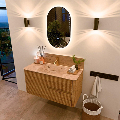 Mondiaz CIRO-DLUX Badkamermeubelset - 100x45x50cm - Solid surface wastafel Arena - 1 wasbak Midden - 1 kraangat - 2 lades - Oak