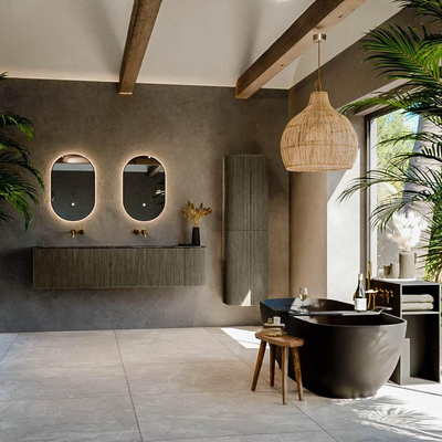 Ensemble de meuble de salle de bain Mondiaz KURVE-DLUX - 175x46x40cm - 2 tiroirs - 1 porte - lavabo en solid surface - double / gauche - sans trou de robinet - Shadow