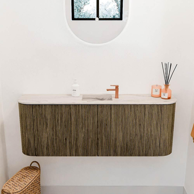 Mondiaz JOYA-DLUX 113.2cm toiletmeubel - ronding links en rechts kleur Dusk - Wastafel FAYE positie Midden 1 kraangat kleur Nata.