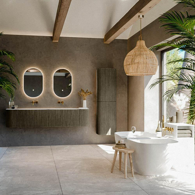 Mondiaz KURVE Ensemble de meuble salle de bain - 190x46x40cm - 2 tiroirs - 2 portes - lavabo en solid surface - double - sans trou de robinet - Shadow