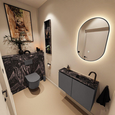 MONDIAZ TURE-DLUX Meuble WC 80 cm Dark Grey. EDEN lavabo Lava position droite. Avec 1 trou de robinet.