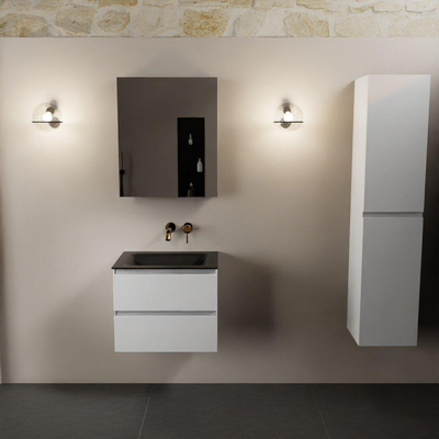 Mondiaz AIVY Ensemble de meuble - 60x45x50cm - 0 trous de robinet - 1 vasque Urban Solid surface - Centre - 2 tiroirs - avec armoire de toilette - MDF Talc