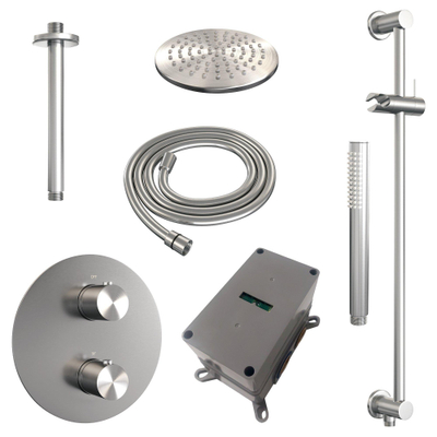 BRAUER Brushed Edition inbouw regendoucheset – Ø20 cm hoofddouche – 30 cm plafondbuis – staafhanddouche – set 89