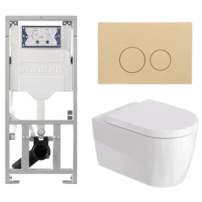 Duravit Me by Starck Ensemble WC – réservoir encastré avec mécanisme de chasse UP320 – abattant à fermeture ralentie (soft-close) – plaque de commande en plastique beige – boutons ronds – beige