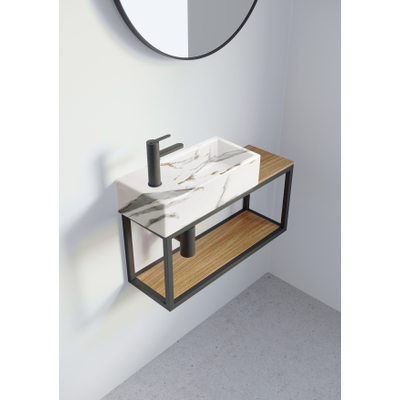 Riho Livit Tiny Fontein - 1 kraangat links - 41x20.5x10.5cm - incl afvioerplugkeramiek - marmer wit OUTLETSTORE