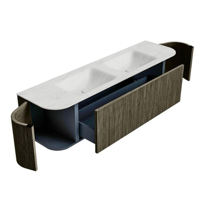 Mondiaz KURVE-DLUX Badkamermeubelset - 170x46x40cm - 1 lade - 2 deuren - wastafel solid surface - dubbel - 2 kraangaten - Shadow