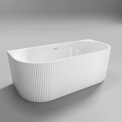 FugaFlow Eccelente Anta baignoire semi-îlot - nervuré - 170x80x58cm - avec vidage - acrylique - blanc mat