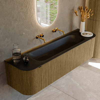 Mondiaz KURVE Badkamermeubelset - 170x46x40cm - 1 lade - 2 deuren - wastafel solid surface - midden - zonder kraangat - Dusk