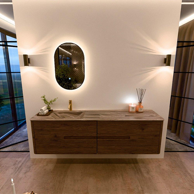 Mondiaz CIRO-DLUX Badkamermeubelset - 180x45x50cm - Solid surface wastafel Sombra - 1 wasbak Links - 1 kraangat - 4 lades - Dusk