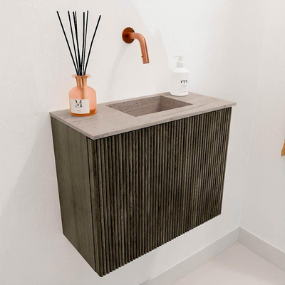 Mondiaz JOYA-DLUX 50cm toiletmeubel - kleur Shadow - Wastafel FAYE positie Rechts Zonder kraangat kleur Saba.