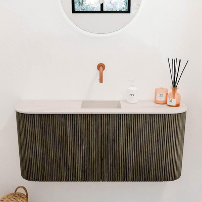 Mondiaz JOYA-DLUX Meuble de salle de bains 93.2cm - arrondi gauche et droite couleur Shadow - Vasque FAYE position Milieu Sans trou de robinet couleur Meli