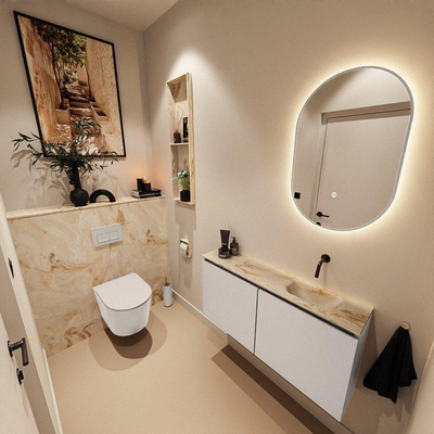 MONDIAZ TURE-DLUX Meuble WC 100 cm Linen. Lavabo EDEN Frappe position droite. Sans trou de robinet.