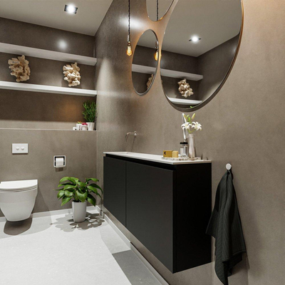 MONDIAZ TURE Kit lave-mains - 120x23x50cm - 0 trous de robinet - 2 portes - urban mat - Lavabo à gauche - Solid Surface Blanc
