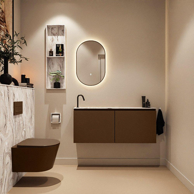 MONDIAZ TURE-DLUX 120cm toiletmeubel Rust. EDEN wastafel Glace positie links. Met 1 kraangat.