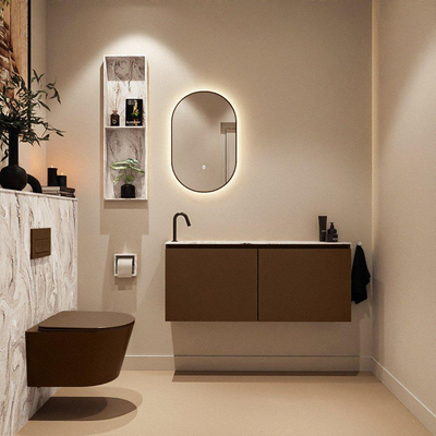 MONDIAZ TURE-DLUX Meuble toilette - 120cm - Rust - EDEN - vasque Glace - position gauche - 1 trou de robinet