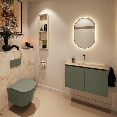 MONDIAZ TURE-DLUX Meuble toilette - 80cm - Army - EDEN - vasque Frappe - position centrale - sans trou de robinet