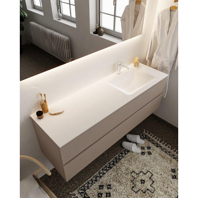 MONDIAZ VICA Ensemble de meuble salle de bain - 150cm - 2 tiroirs - lavabo Cloud à droite - 1 trou de robinet - solid surface smoke