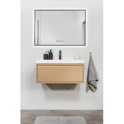 Eurom Sani 600 Mirror miroir – 100 x 70 cm – LED indirecte tout autour – chauffage infrarouge 600 W – Noir mat