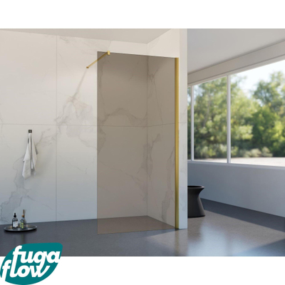 FugaFlow Eccelente Vetro inloopdouche badkamer - 30x200cm - rookglas - wandarm - geborsteld messing