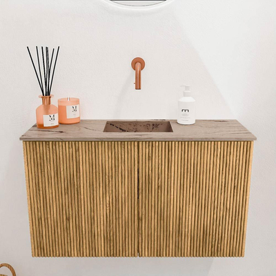 Mondiaz JOYA-DLUX 70cm toiletmeubel - kleur Oak - Wastafel FAYE positie Midden Zonder kraangat kleur Arena.