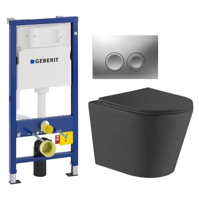 QeramiQ Dely toiletset toiletset met Geberit UP100 inbouwreservoir bedieningsplaat en toilet met zitting mat zwart