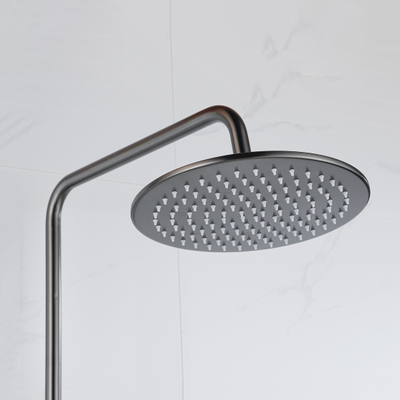 FugaFlow Eccelente Ensemble de douche de tête - thermostatique - douche de tête 25 cm - flexible métallique - douchette ronde - Gunmetal PVD brossé