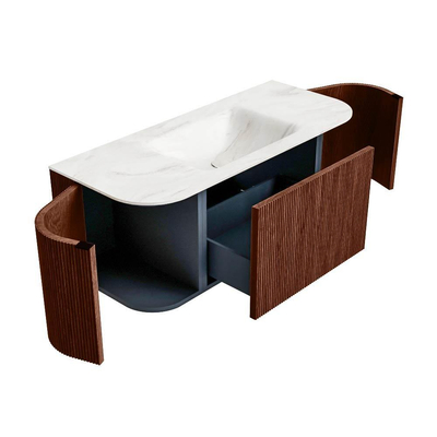 Mondiaz KURVE-DLUX Ensemble meuble de salle de bains - 110x46x40cm - 1 tiroir - 2 portes - vasque solid surface - central - sans trou de robinet - Ruby